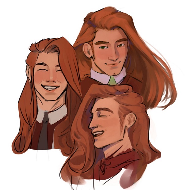 sketches of elliott from stardew valley smiling and laughing