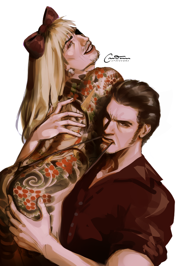 kiryu biting goromi's thong while grabbing her ass. this one was wild sorry fam 