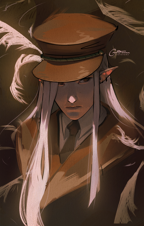 a solemn white-haired elf