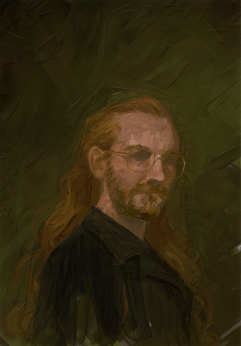 a blonde bearded man depicted in thick oils