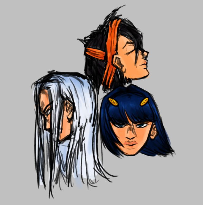 sketch of abbachio, naracia, and bruno from jojo's