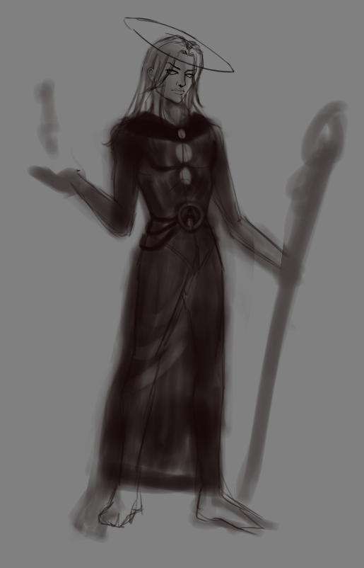 unfinished sketch of a witch