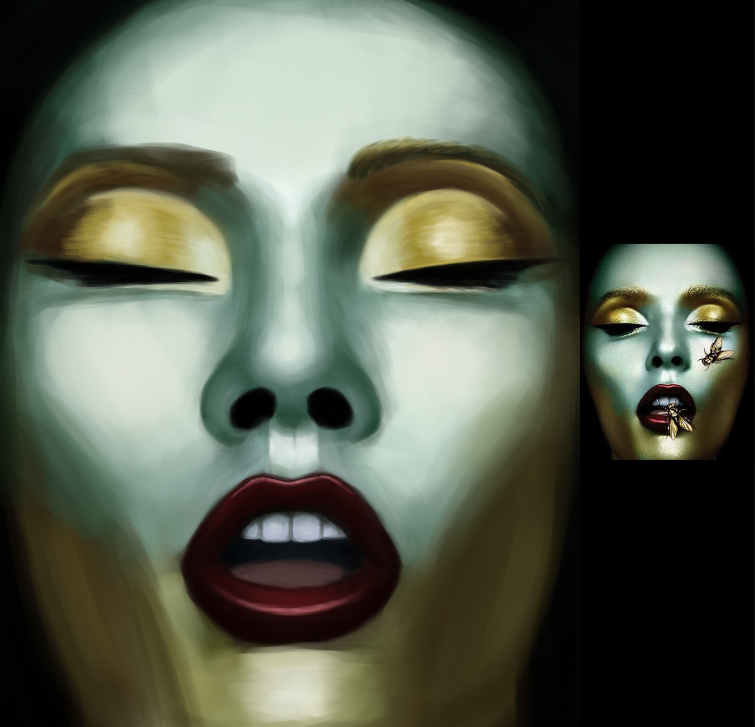 study of a girl with green and yellow makeup