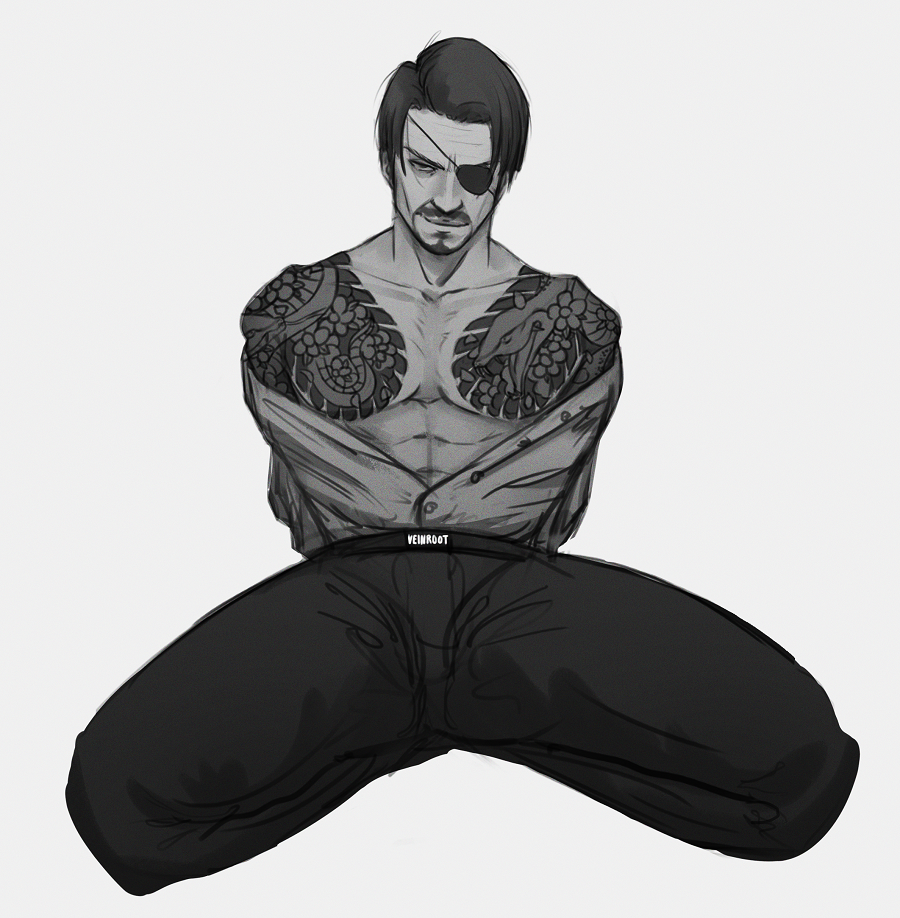 goro majima sitting very sluttily