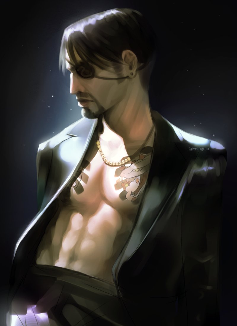 goro majima wearing a leather jacket