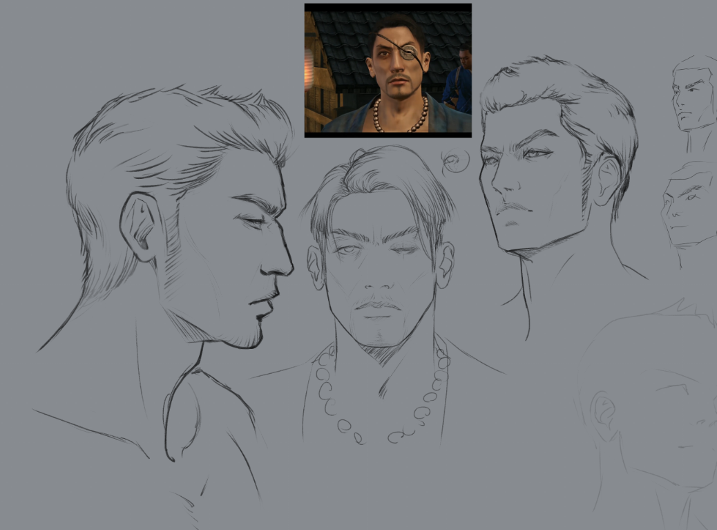 sketches of kiryu and and okita (aka majima)