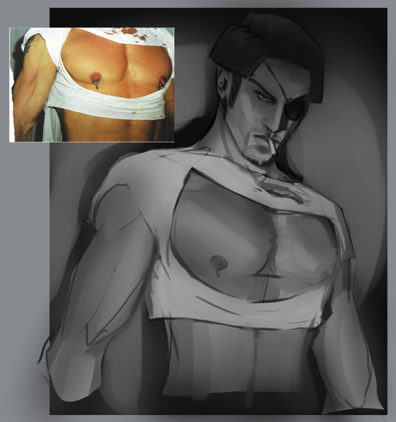 majima in a ripped crop top exposing his chest which does not have his tattoos because i was too lazy