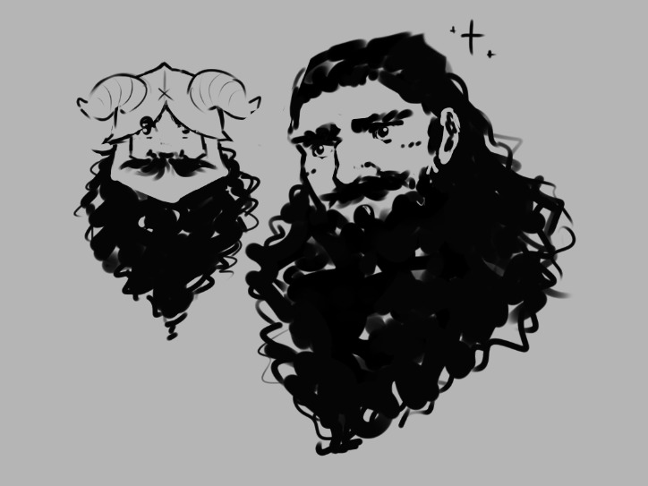 doodles of senshi from dungeon meshi, with and without helmet