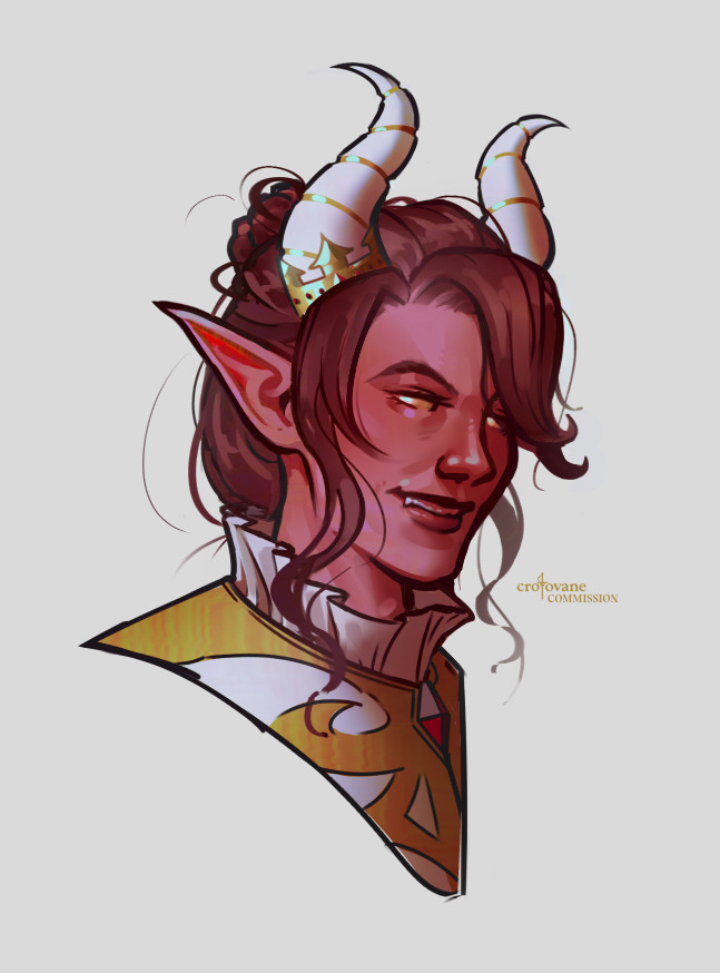 a red tiefling in royal garb