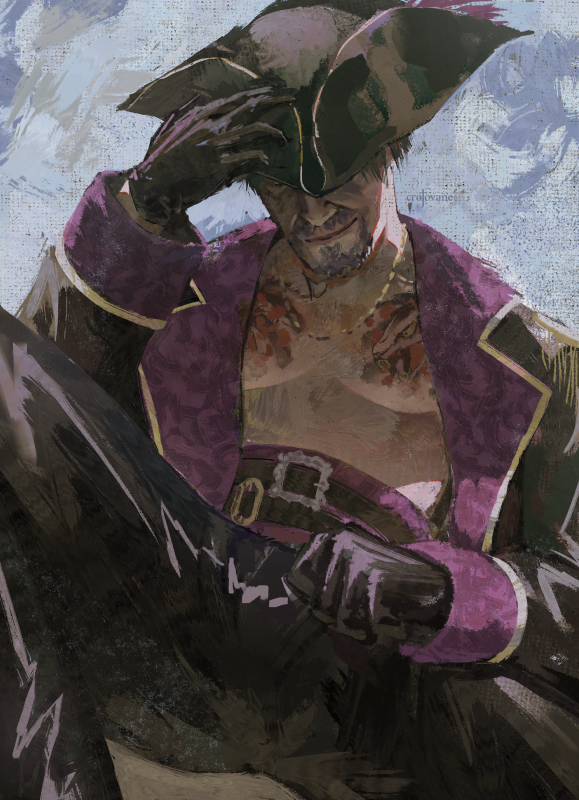 majima dressed like a pirate sitting very sluttily, again